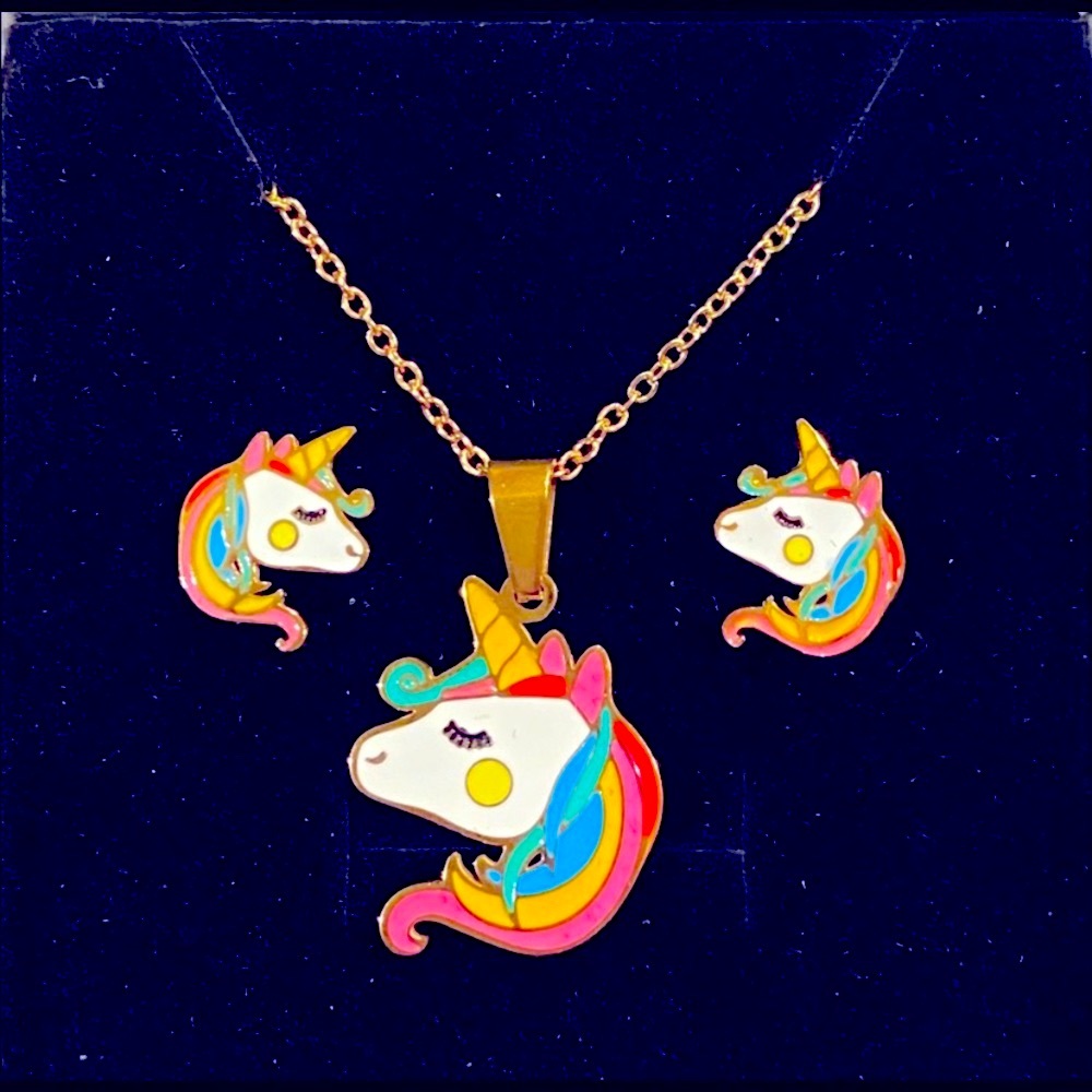 Girl’s Unicorn Jewelry Set. Color Rainbow Comes with Black Gift Box.